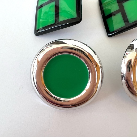 Vintage Green Set of 3 Earrings 1980 - Picture 2 of 8